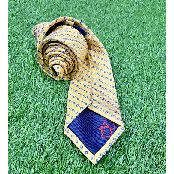 ROOSTER MENS Silk Geometric TIE YELLOW WITH GOLD BLUE AND WHITE 3 X 61 - Picture 3 of 6
